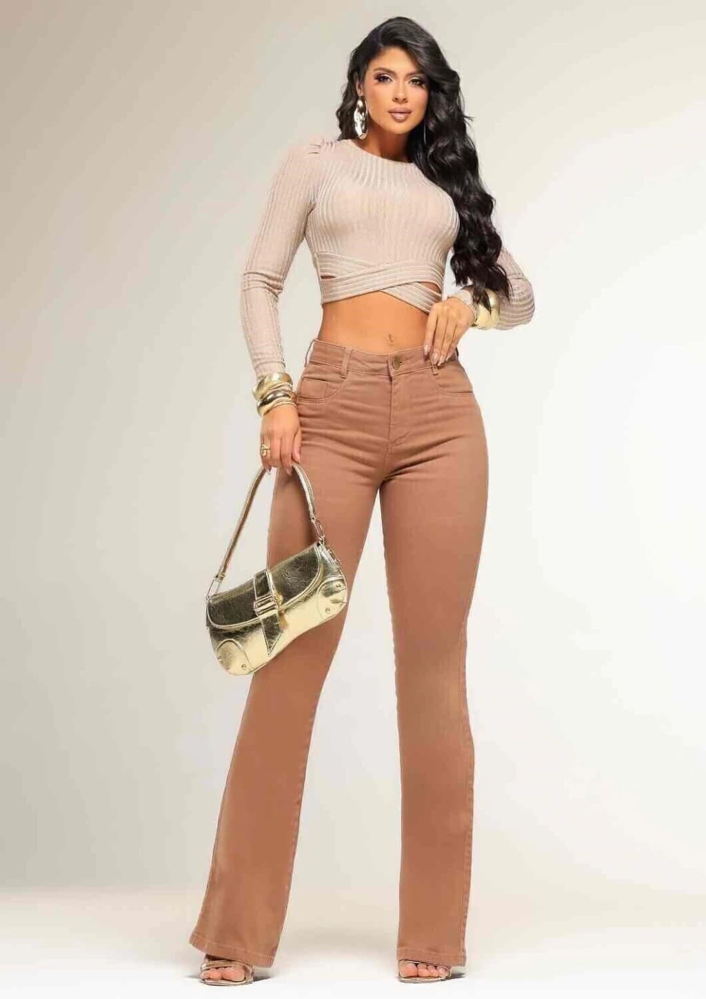 Calça Flare Caqui Premium